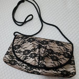Black lace and satin party purse